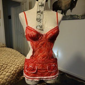 Victoria's Secret Red Lace Chemise with Pocket Apron Detail